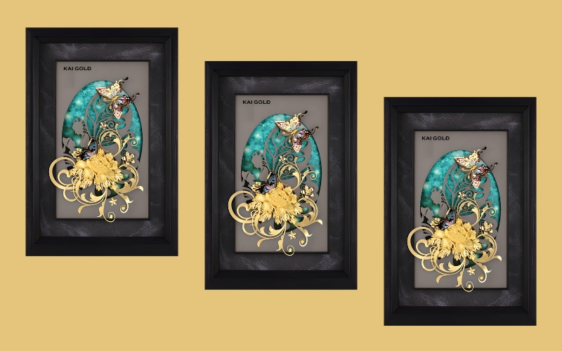 tranh uyên ương hồ điệp dát vàng 24k