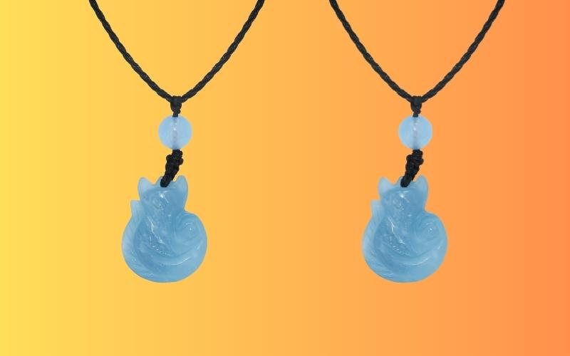 mặt dây hồ ly đá aquamarine